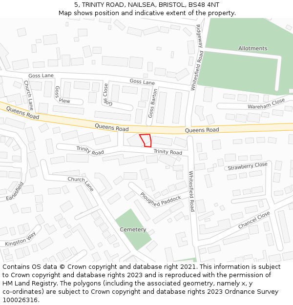 5, TRINITY ROAD, NAILSEA, BRISTOL, BS48 4NT: Location map and indicative extent of plot