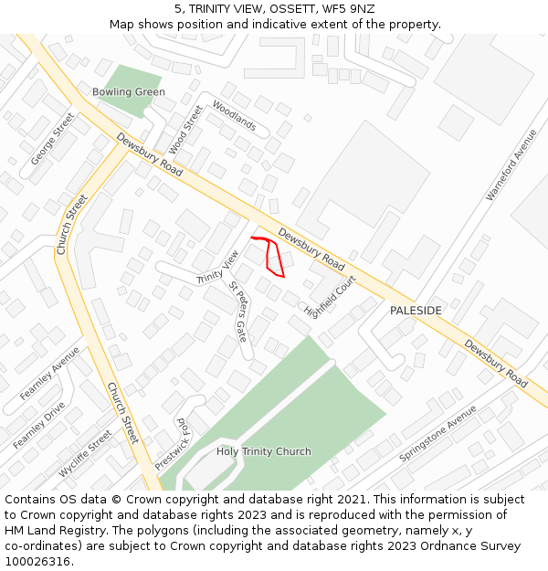 5, TRINITY VIEW, OSSETT, WF5 9NZ: Location map and indicative extent of plot