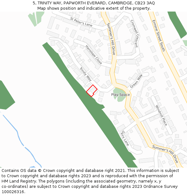 5, TRINITY WAY, PAPWORTH EVERARD, CAMBRIDGE, CB23 3AQ: Location map and indicative extent of plot