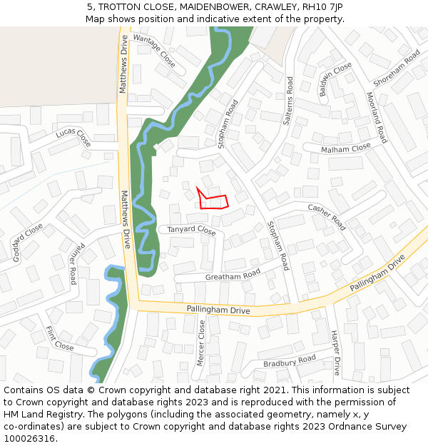 5, TROTTON CLOSE, MAIDENBOWER, CRAWLEY, RH10 7JP: Location map and indicative extent of plot