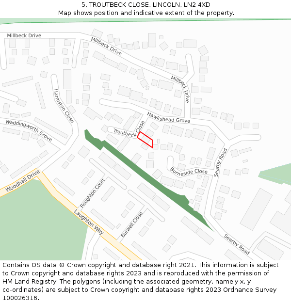 5, TROUTBECK CLOSE, LINCOLN, LN2 4XD: Location map and indicative extent of plot