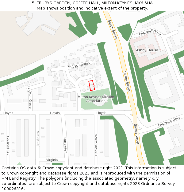 5, TRUBYS GARDEN, COFFEE HALL, MILTON KEYNES, MK6 5HA: Location map and indicative extent of plot