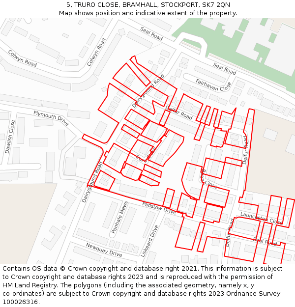 5, TRURO CLOSE, BRAMHALL, STOCKPORT, SK7 2QN: Location map and indicative extent of plot