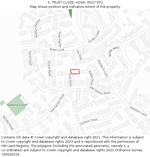 5, TRUST CLOSE, HOOK, RG27 9TU: Location map and indicative extent of plot