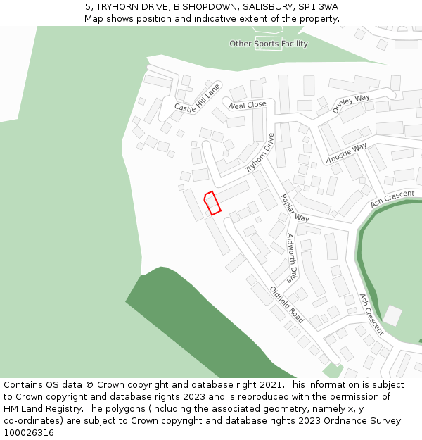 5, TRYHORN DRIVE, BISHOPDOWN, SALISBURY, SP1 3WA: Location map and indicative extent of plot