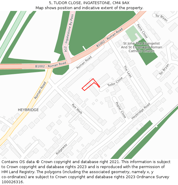 5, TUDOR CLOSE, INGATESTONE, CM4 9AX: Location map and indicative extent of plot