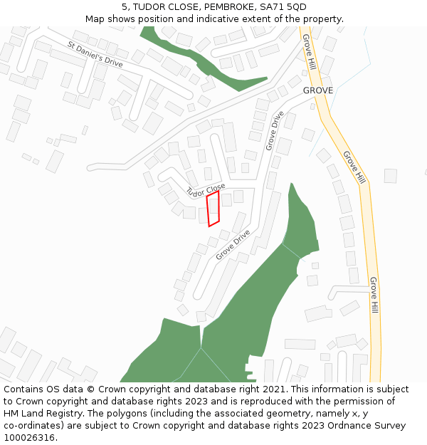 5, TUDOR CLOSE, PEMBROKE, SA71 5QD: Location map and indicative extent of plot