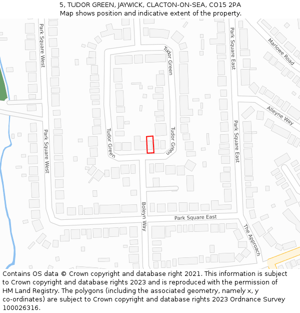 5, TUDOR GREEN, JAYWICK, CLACTON-ON-SEA, CO15 2PA: Location map and indicative extent of plot