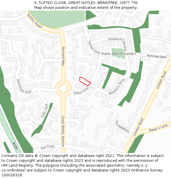 5, TUFTED CLOSE, GREAT NOTLEY, BRAINTREE, CM77 7YE: Location map and indicative extent of plot