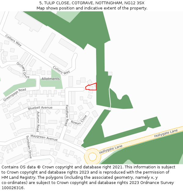 5, TULIP CLOSE, COTGRAVE, NOTTINGHAM, NG12 3SX: Location map and indicative extent of plot