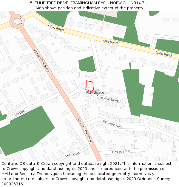 5, TULIP TREE DRIVE, FRAMINGHAM EARL, NORWICH, NR14 7UL: Location map and indicative extent of plot