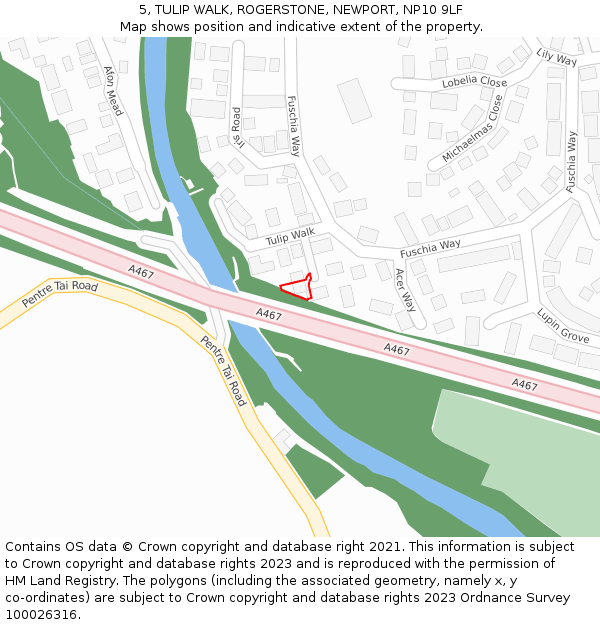 5, TULIP WALK, ROGERSTONE, NEWPORT, NP10 9LF: Location map and indicative extent of plot