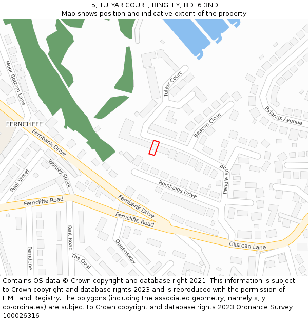 5, TULYAR COURT, BINGLEY, BD16 3ND: Location map and indicative extent of plot