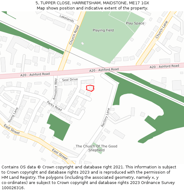 5, TUPPER CLOSE, HARRIETSHAM, MAIDSTONE, ME17 1GX: Location map and indicative extent of plot