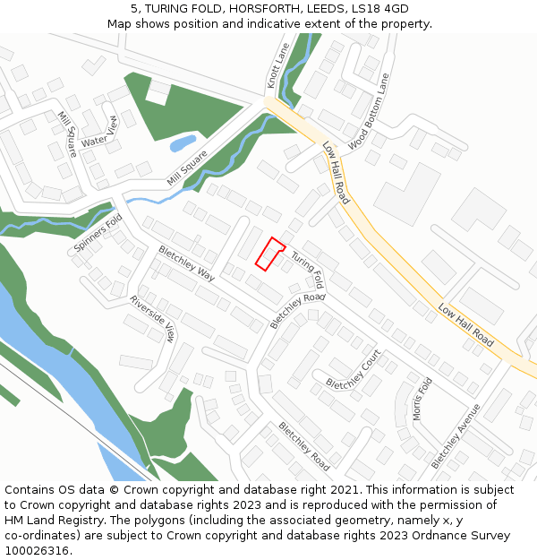5, TURING FOLD, HORSFORTH, LEEDS, LS18 4GD: Location map and indicative extent of plot
