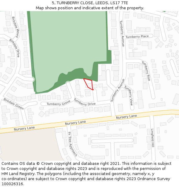 5, TURNBERRY CLOSE, LEEDS, LS17 7TE: Location map and indicative extent of plot