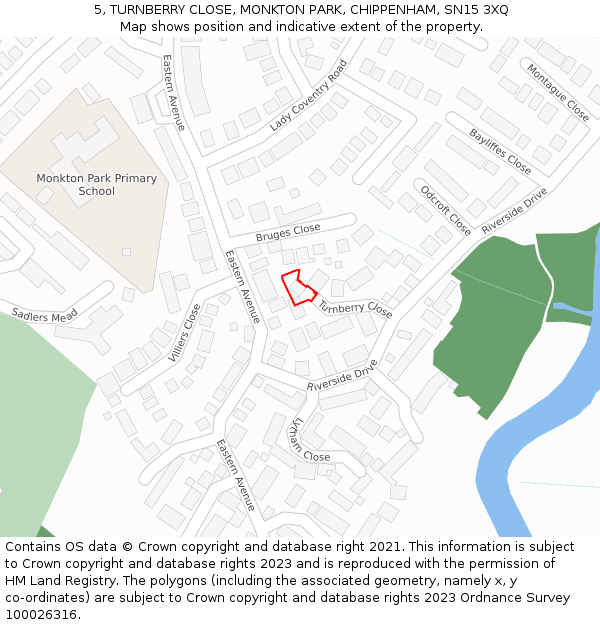 5, TURNBERRY CLOSE, MONKTON PARK, CHIPPENHAM, SN15 3XQ: Location map and indicative extent of plot