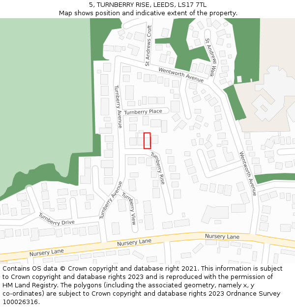 5, TURNBERRY RISE, LEEDS, LS17 7TL: Location map and indicative extent of plot