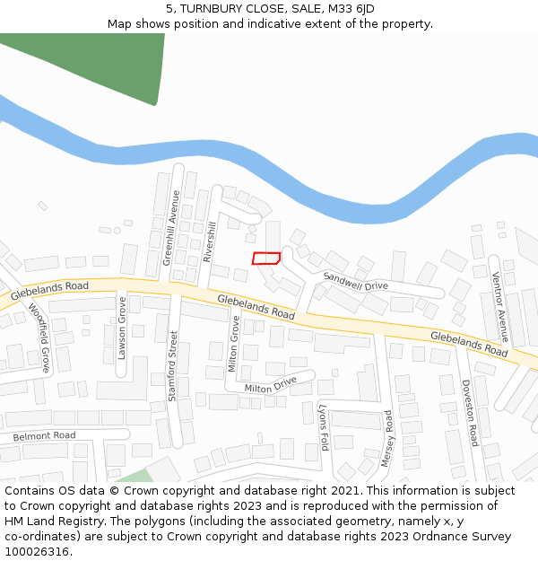 5, TURNBURY CLOSE, SALE, M33 6JD: Location map and indicative extent of plot