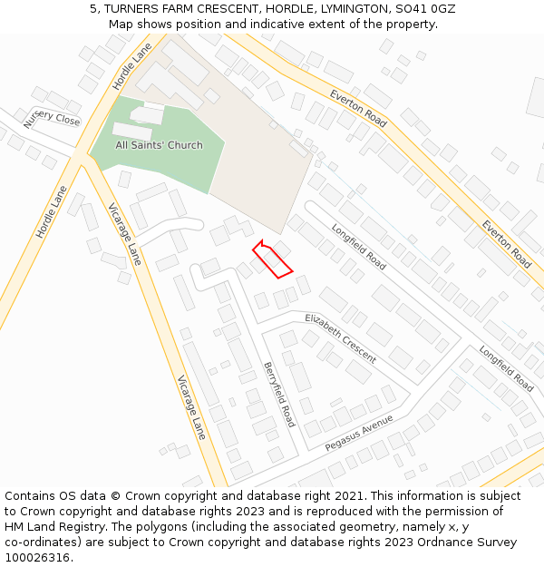 5, TURNERS FARM CRESCENT, HORDLE, LYMINGTON, SO41 0GZ: Location map and indicative extent of plot