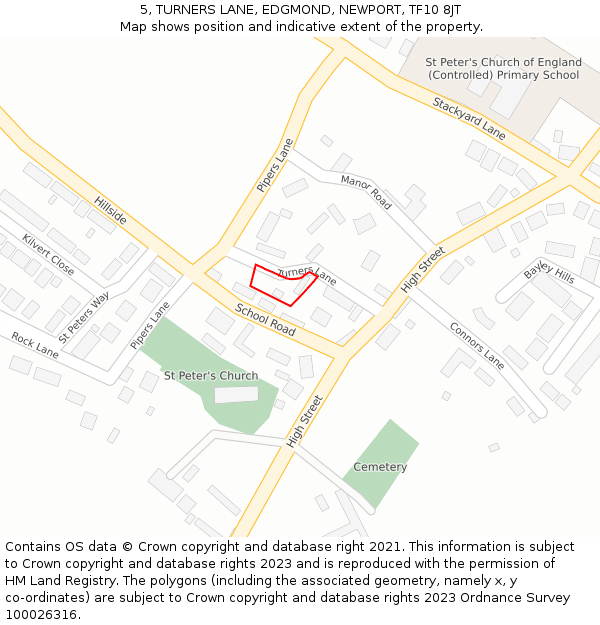 5, TURNERS LANE, EDGMOND, NEWPORT, TF10 8JT: Location map and indicative extent of plot