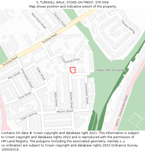 5, TURNHILL WALK, STOKE-ON-TRENT, ST6 5SW: Location map and indicative extent of plot