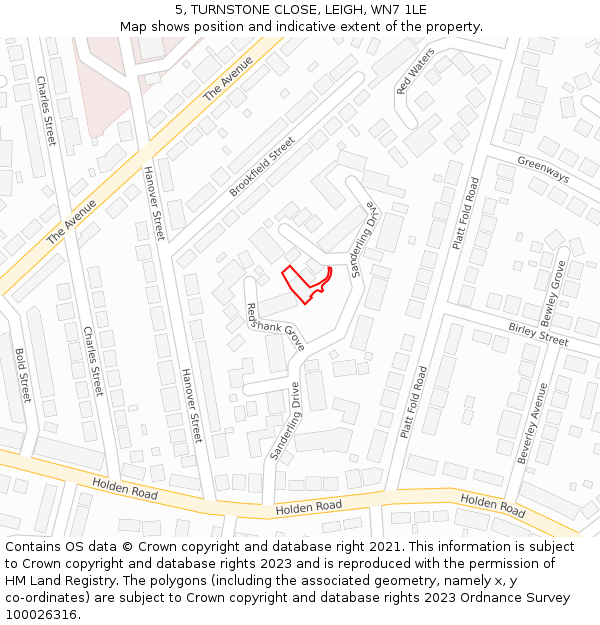 5, TURNSTONE CLOSE, LEIGH, WN7 1LE: Location map and indicative extent of plot