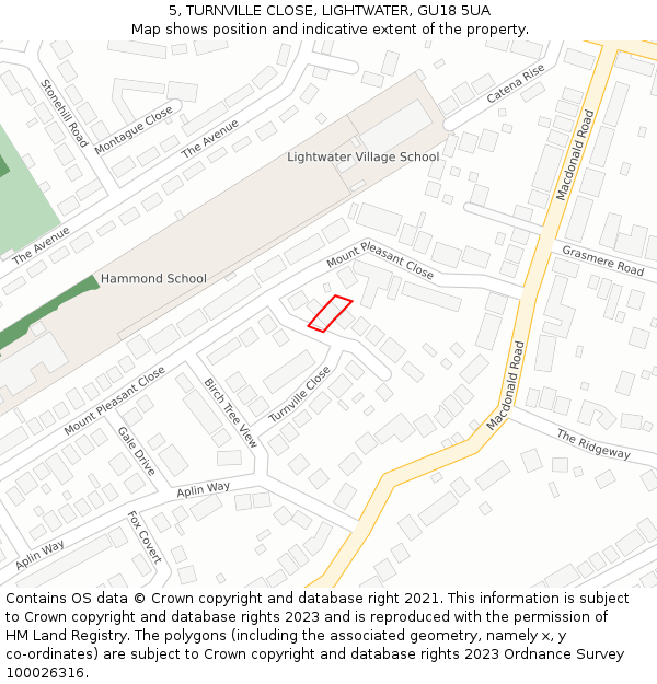 5, TURNVILLE CLOSE, LIGHTWATER, GU18 5UA: Location map and indicative extent of plot