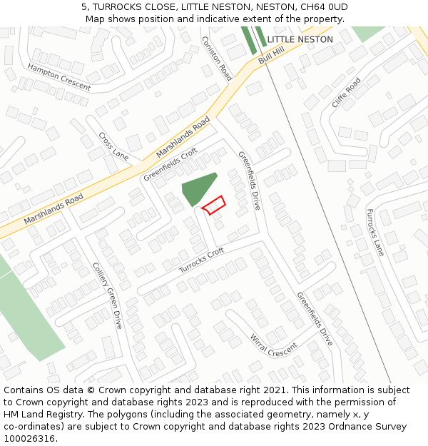 5, TURROCKS CLOSE, LITTLE NESTON, NESTON, CH64 0UD: Location map and indicative extent of plot