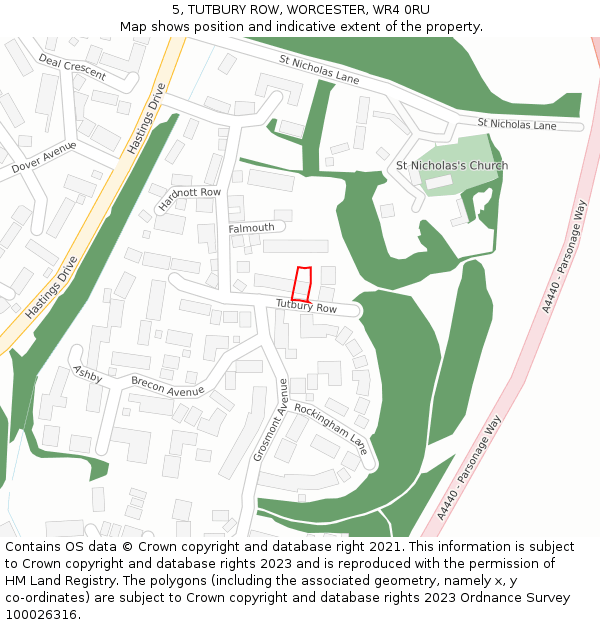 5, TUTBURY ROW, WORCESTER, WR4 0RU: Location map and indicative extent of plot