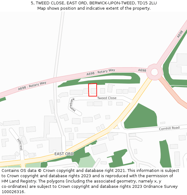 5, TWEED CLOSE, EAST ORD, BERWICK-UPON-TWEED, TD15 2LU: Location map and indicative extent of plot