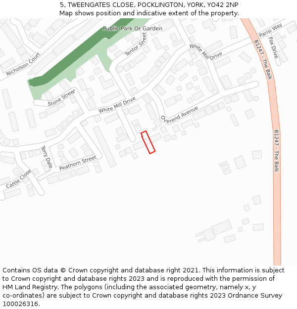 5, TWEENGATES CLOSE, POCKLINGTON, YORK, YO42 2NP: Location map and indicative extent of plot