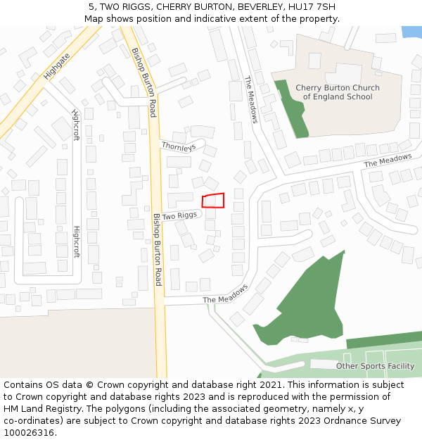 5, TWO RIGGS, CHERRY BURTON, BEVERLEY, HU17 7SH: Location map and indicative extent of plot