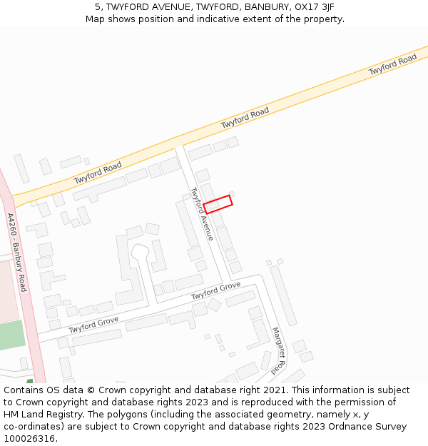 5, TWYFORD AVENUE, TWYFORD, BANBURY, OX17 3JF: Location map and indicative extent of plot