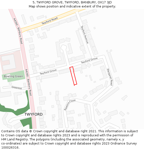 5, TWYFORD GROVE, TWYFORD, BANBURY, OX17 3JD: Location map and indicative extent of plot