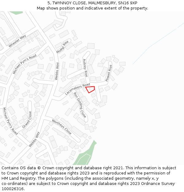 5, TWYNNOY CLOSE, MALMESBURY, SN16 9XP: Location map and indicative extent of plot