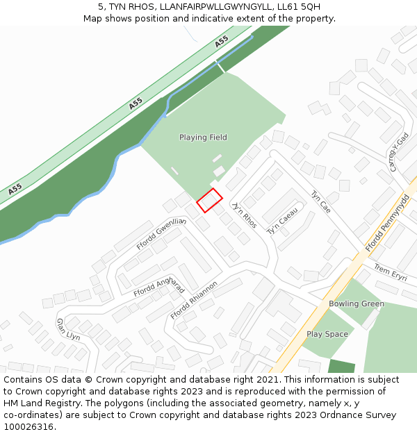5, TYN RHOS, LLANFAIRPWLLGWYNGYLL, LL61 5QH: Location map and indicative extent of plot