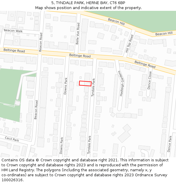 5, TYNDALE PARK, HERNE BAY, CT6 6BP: Location map and indicative extent of plot