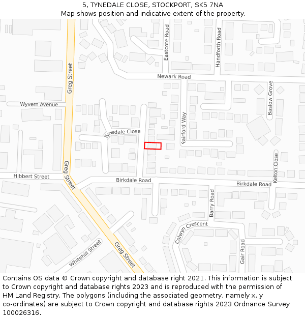 5, TYNEDALE CLOSE, STOCKPORT, SK5 7NA: Location map and indicative extent of plot