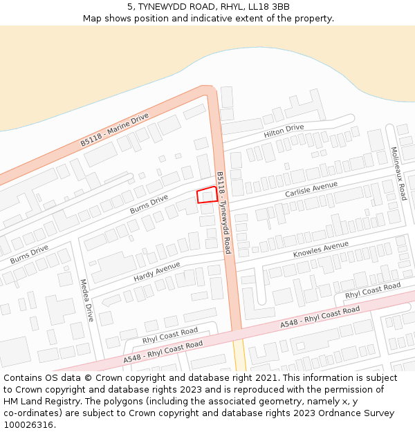 5, TYNEWYDD ROAD, RHYL, LL18 3BB: Location map and indicative extent of plot