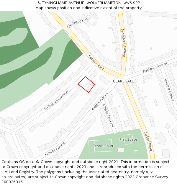 5, TYNINGHAME AVENUE, WOLVERHAMPTON, WV6 9PP: Location map and indicative extent of plot