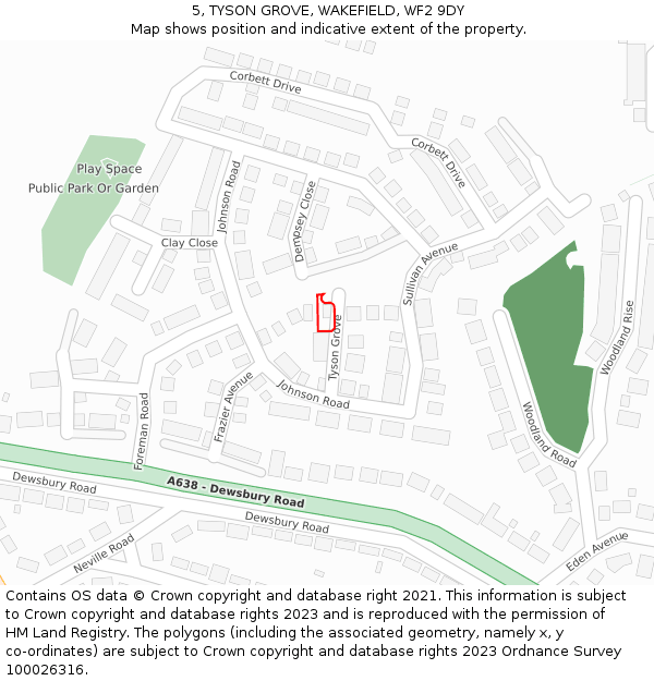 5, TYSON GROVE, WAKEFIELD, WF2 9DY: Location map and indicative extent of plot