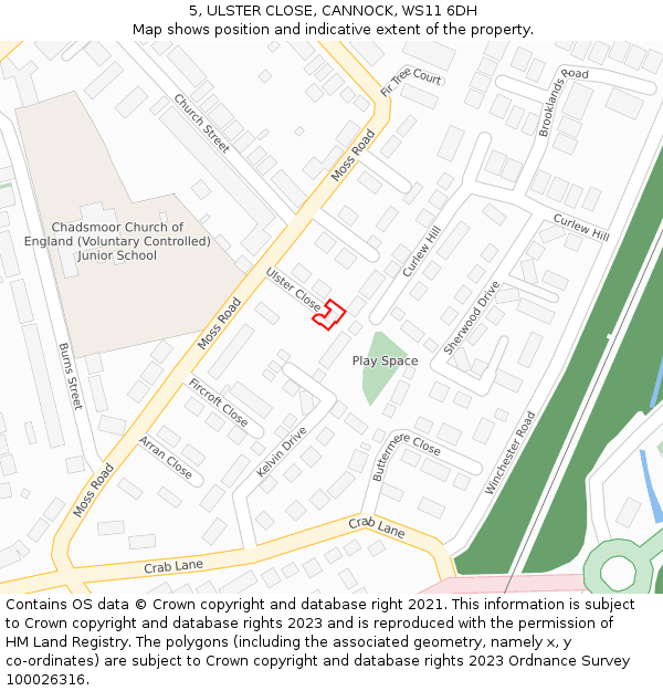 5, ULSTER CLOSE, CANNOCK, WS11 6DH: Location map and indicative extent of plot