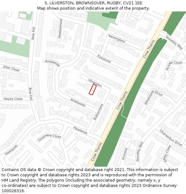 5, ULVERSTON, BROWNSOVER, RUGBY, CV21 1EE: Location map and indicative extent of plot