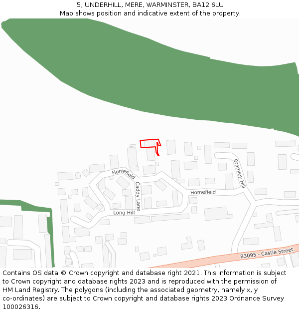 5, UNDERHILL, MERE, WARMINSTER, BA12 6LU: Location map and indicative extent of plot