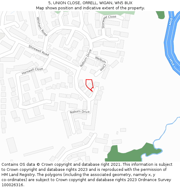 5, UNION CLOSE, ORRELL, WIGAN, WN5 8UX: Location map and indicative extent of plot