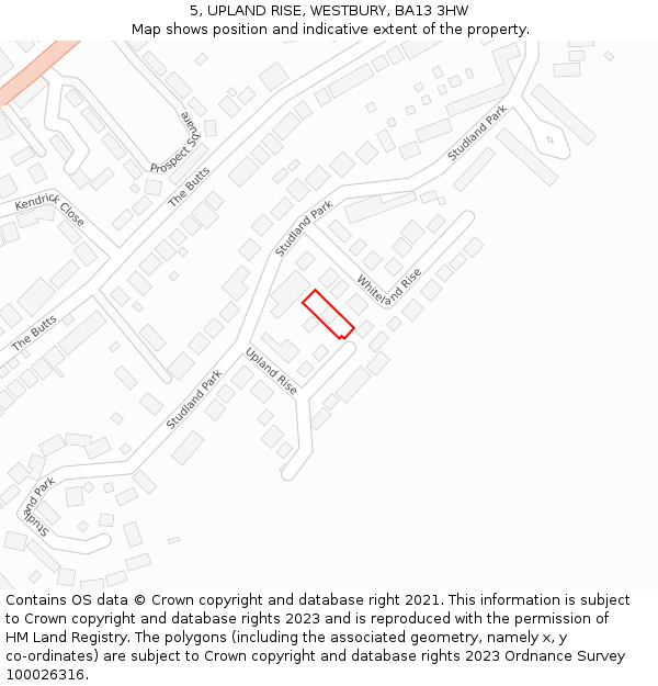 5, UPLAND RISE, WESTBURY, BA13 3HW: Location map and indicative extent of plot