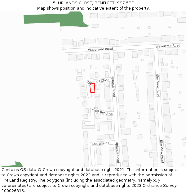 5, UPLANDS CLOSE, BENFLEET, SS7 5BE: Location map and indicative extent of plot