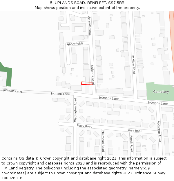 5, UPLANDS ROAD, BENFLEET, SS7 5BB: Location map and indicative extent of plot