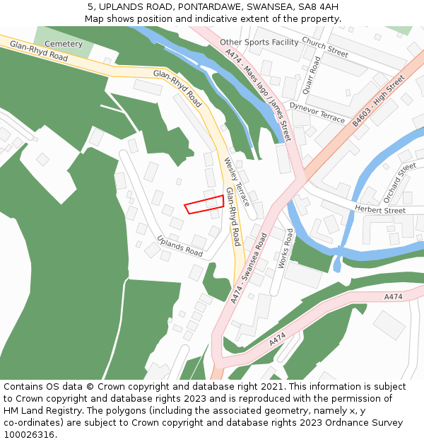 5, UPLANDS ROAD, PONTARDAWE, SWANSEA, SA8 4AH: Location map and indicative extent of plot